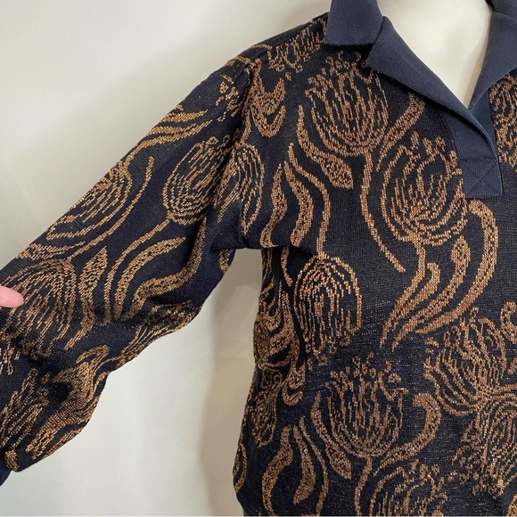 Vintage 80s black & gold metallic sweater 1X - Picture 5 of 11